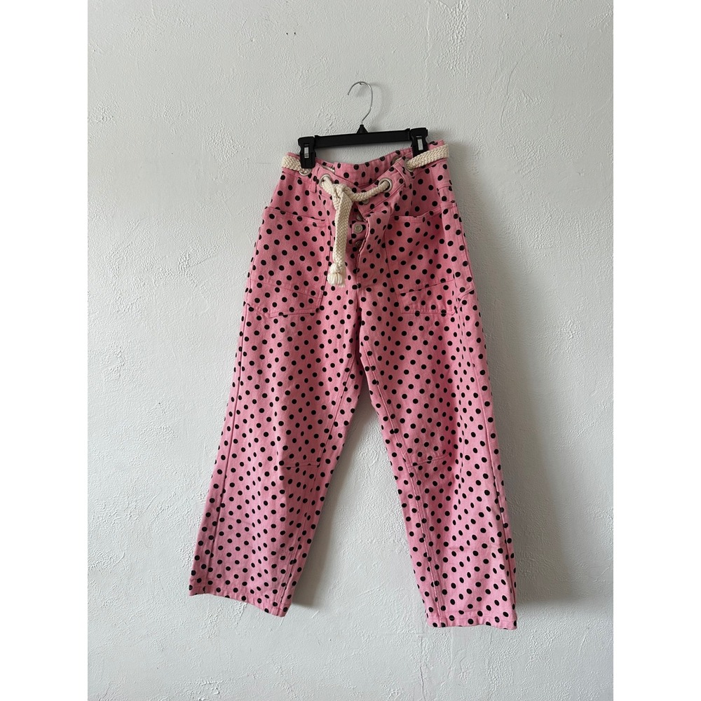 LovLov Pink Polka Dot High Waisted barrel Pants with Rope Belt Size M